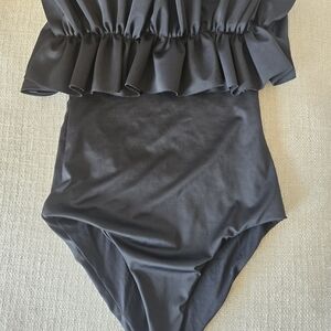 Womens Black Ruffle One-Piece Swimsuit